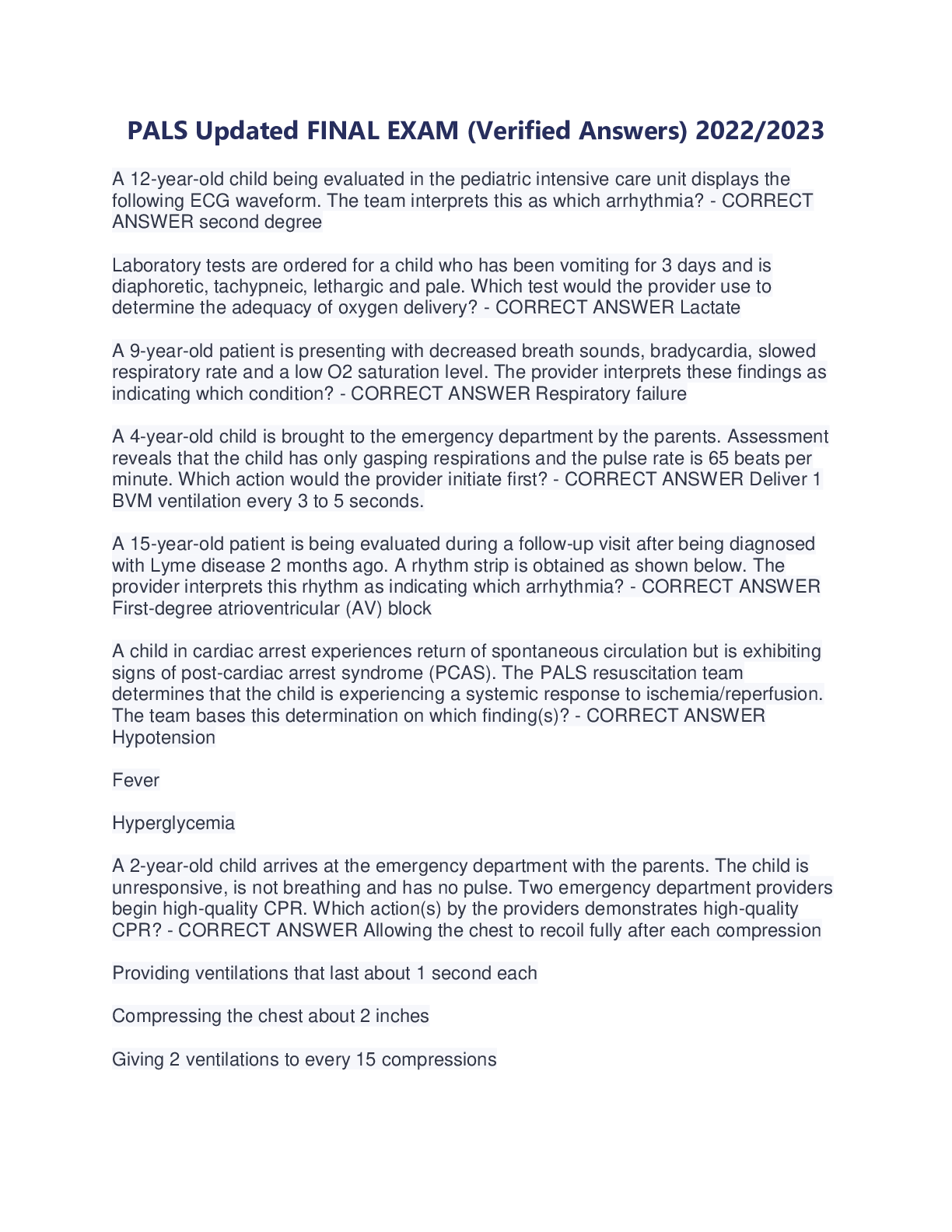 Pals updated final exam (verified answers) 2022/2023